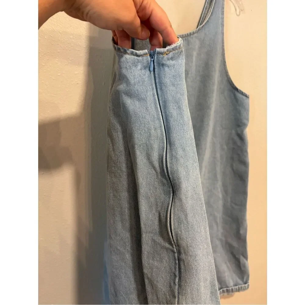💙 SHEIN Denim Romper XL Tie Back Sleeveless Chambray Shorts Jumpsuit